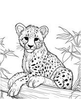 Cheetah with tree coloring page line art for kids vector