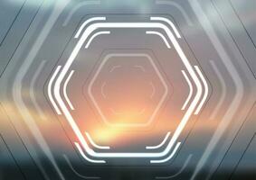White glowing hi-tech hexagons on blurred sunset background vector