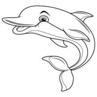 Cartoon happy blue dolphin jumping line art vector