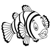 Cute clown fish cartoon line art vector