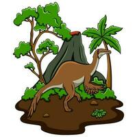 Cartoon Deinocheirus in the jungle vector