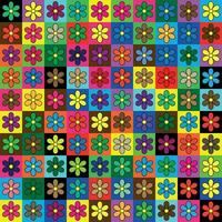 Vintage design of colored flowers on multicolored squares vector