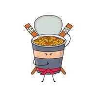 Kids drawing Cartoon Vector illustration cute ninja cup noodle ramen icon Isolated on White Background