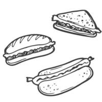 A set of fast food doodle elements.Junk food. Isolated on a white background. vector
