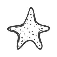 A starfish doodle in a hand-drawn style with a black line on a white background. Starfish design vector illustration isolated element for summer natural color design with line texture