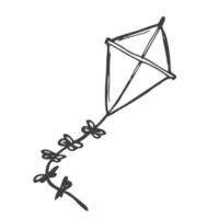 A kite in the clouds.A simple sketch drawn by hand.Summer vector illustration in Doodle style. Isolated object on a white background. For the design of icons, logos, and children's coloring books.