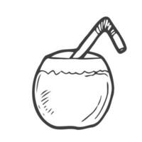 Hand drawn coconut cocktail isolated on a white background. Doodle, simple outline illustration. It can be used for decoration of textile, paper. vector