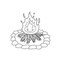 Hand drawn Kids drawing Cartoon Vector illustration campfire icon Isolated on White Background