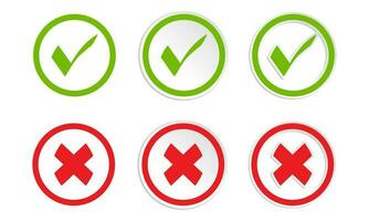 green check mark and cross mark icon collection vector