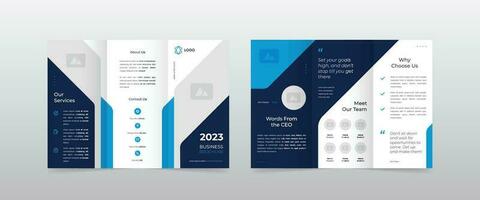 blue business trifold brochure design template vector