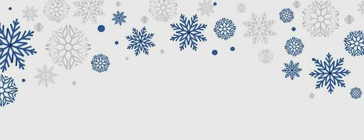 Sparse snowfall Christmas background. Subtle flying snow flakes and stars on dark blue night background. Beautiful winter silver snowflake overlay template. Delicate vector illustration.