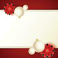 Background of big and small snowflakes and various Christmas symbols, white on red vector