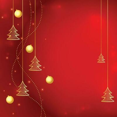 Christmas background with shining stars, confetti, garland and colorful balls. New year and Christmas vector card illustration on red background