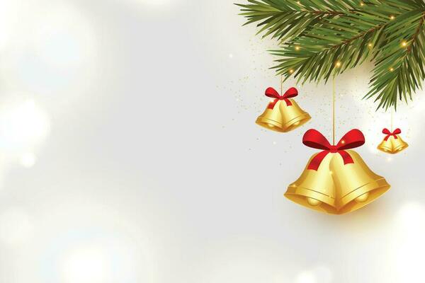 Christmas background with realistic decorative holiday design objects. 3d Ceramic porcelain glass deer, gold metal snowflake, round gold label, glitter confetti. Xmas Banner and poster. Happy New Year
