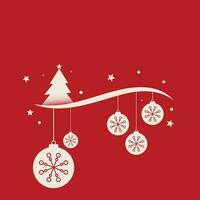 Background of big and small snowflakes and various Christmas symbols, white on red vector