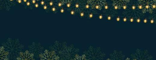 alegre Navidad y contento nuevo año vector bandera. realista Rosa oro y azul adornos, copos de nieve colgando en oscuro azul antecedentes. Navidad pelotas movimiento difuminar efecto. lujo antecedentes.