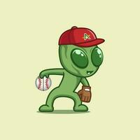 cute cartoon alien playing baseball vector