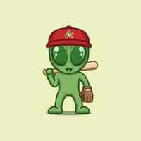 cute cartoon alien playing baseball vector