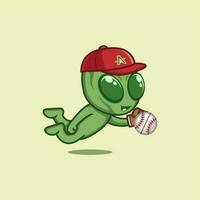 cute cartoon alien playing baseball vector