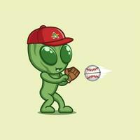 linda dibujos animados extraterrestre jugando béisbol vector