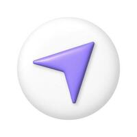 Purple 3D cursor icons, arrow pointer on white button. 3d cartoon vector illustration.