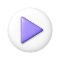 Purple arrow on white button. play button. 3d cartoon vector illustration.