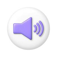 Purple megaphone speaker icon on white button. 3d cartoon vector illustration.