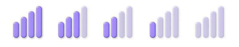 Purple 3D icons Wifi signal levels. 3d cartoon vector illustration.