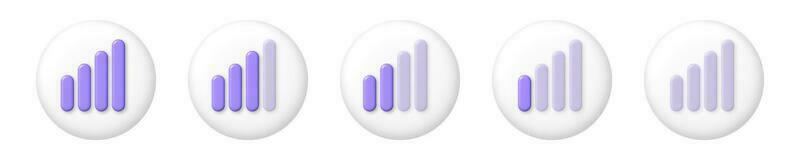 Purple 3D icons Wifi signal levels on white button. 3d cartoon vector illustration.