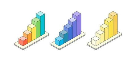 vector isometric color bar graph for showing business growth