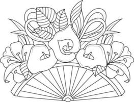 Vector outline illustration for antistress coloring book. A Vase with flower bouquet.