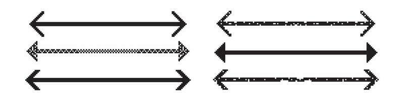 Double pixel art long straight line arrow vector icon. Simple thin horizontal cursor pointer lines element set. abstract flat forward path oblong isolated arrowhead. Basic glitch pointing two side.