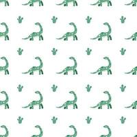 Vector seamless pattern with dinosaur and cactus