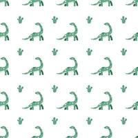 Vector seamless pattern with dinosaur and cactus