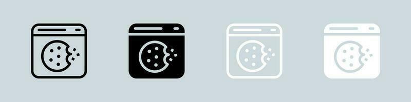 Cookie icon set in black and white. Web data signs vector illustration.