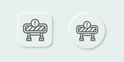 Road block line icon in neomorphic design style. Barrier signs vector illustration.