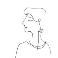 single line female character face portrait minimal style vector