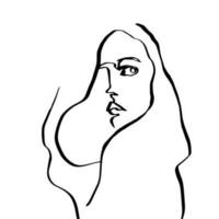 single contour line abstract female portrait character vector