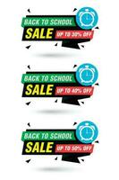 Back to school sale origami black labels set. Sale 30, 40, 50 off discount vector