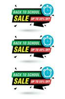 Back to school sale origami black labels set. Sale 35, 45, 55 off discount vector