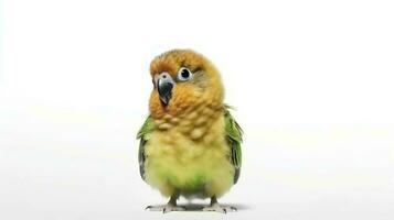 Photo of a Conure bird on white background. Generative AI