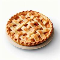 Photo of Apple pie on plate isolated on white background. Created by Generative AI