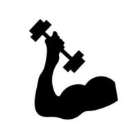 Upper arm biceps and dumbbell silhouette icon. strength training. vector. vector