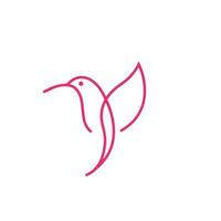 Minimalist Flying Bird Logo. This logo features a bird with a minimalistic design, seen in flight, with simple lines forming the shape of the bird. The logo background uses a pink color. vector