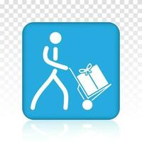 Mover pushing moving hand truck or Dolly hand cart with boxes flat vector icon for apps and websites