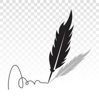 feather quill pen with signatures flat icon for apps and websites vector