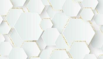 Seamless hexagonal White with Neumorphism Elements and Gold Glitter vector