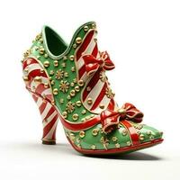 Whimsical Christmas tree elf shoe isolated on white background photo