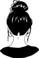 Messy Bun, Black and White Vector illustration