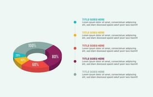 3D Pie Chart Infographic Template Design with 5 Slices vector